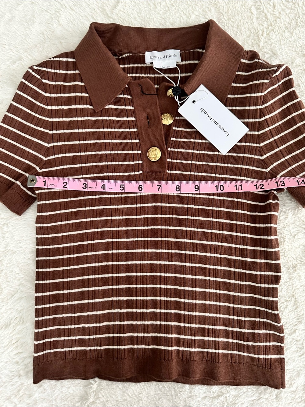 Lovers and Friends Camelia Stripe Short Sleeve Polo. - Picture 6 of 12